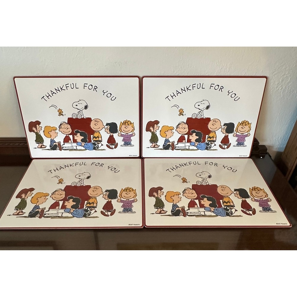 Pottery Barn Kids Peanuts Thanksgiving Placemats Set of 4 Snoopy Charlie Brown - Picture 4 of 5